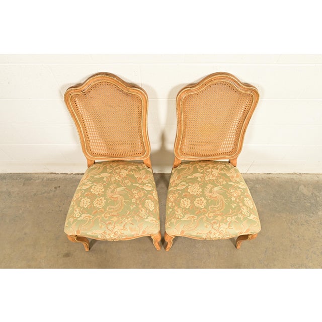 1960s John Stuart French Provincial Louis XV Carved Oak and Cane Back Side Chairs or Dining Chairs | Pair For Sale - Image 5 of 14
