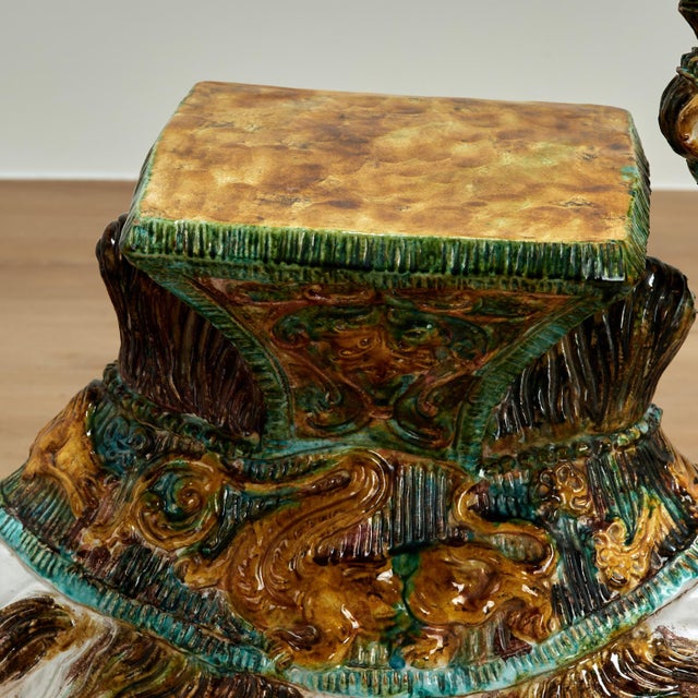 Vintage Italian Glazed Terra Cotta Stool or Stand For Sale In West Palm - Image 6 of 18