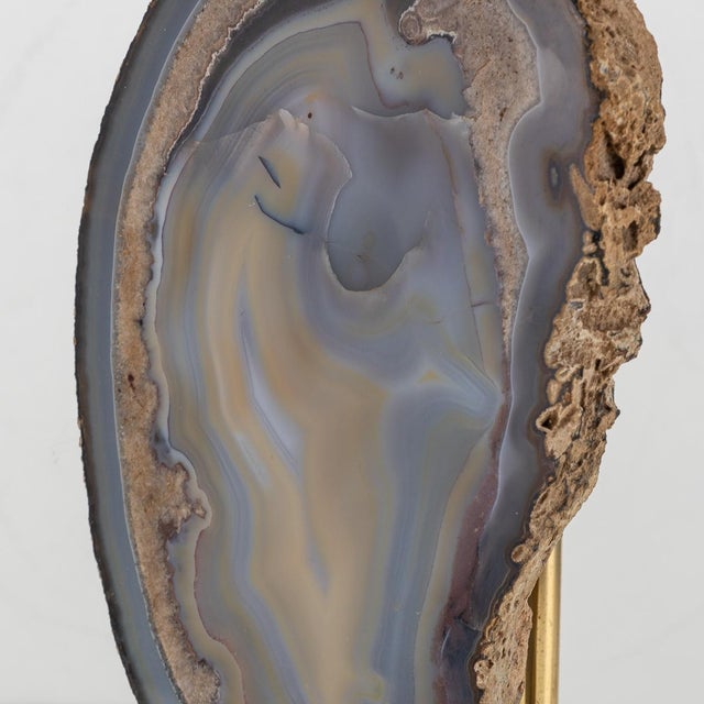 Goldenrod Agate and Brass Table Lamp by Willy Daro, Belgium, 1970s For Sale - Image 8 of 11