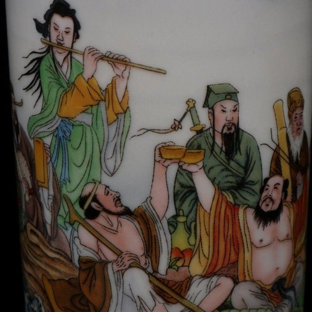Rose Vintage Famille Rose Brush Pot With Eight Immortals Motif For Sale - Image 8 of 9