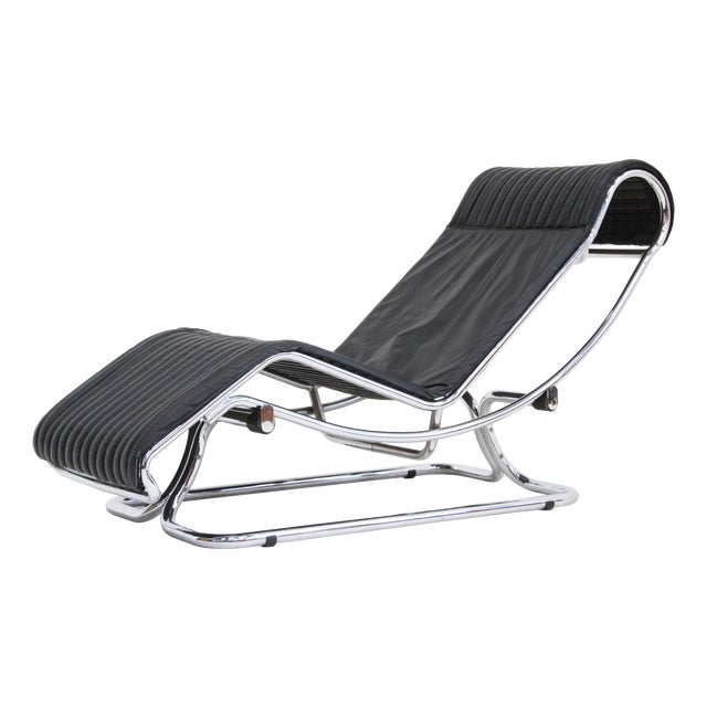 Vintage Italian Chrome and Leather Chaise Lounge attributed to Guido Faleschini, 1970s For Sale