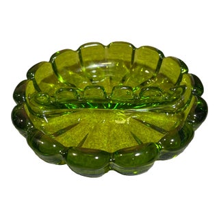 Mid 20th Century Viking Glass Avocado Green Ashtray For Sale