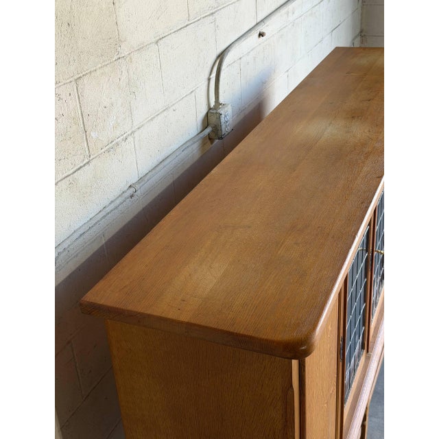 Wood In Style of Henning Kjærnulf Large Oak Sideboard Сredenza With 2 Leaded Glass Mid-Century Modern Denmark 1960s For Sale - Image 7 of 10