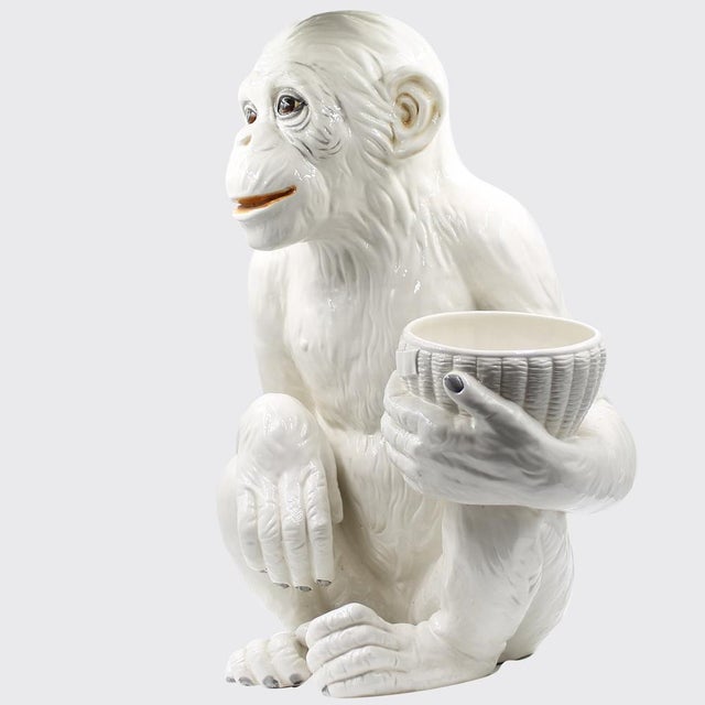Mid-Century Modern Large Hollywood Regency Monkey Sculpture / Cachepot in Majolica, Italy, 1960s For Sale - Image 3 of 13