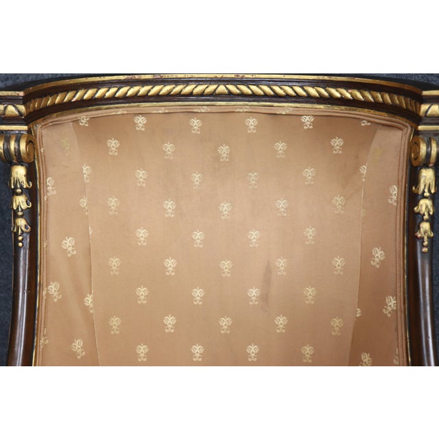 Pair Louis XVI Style Carved With Gilt Accent Wing Back Bergère Chairs For Sale - Image 9 of 15