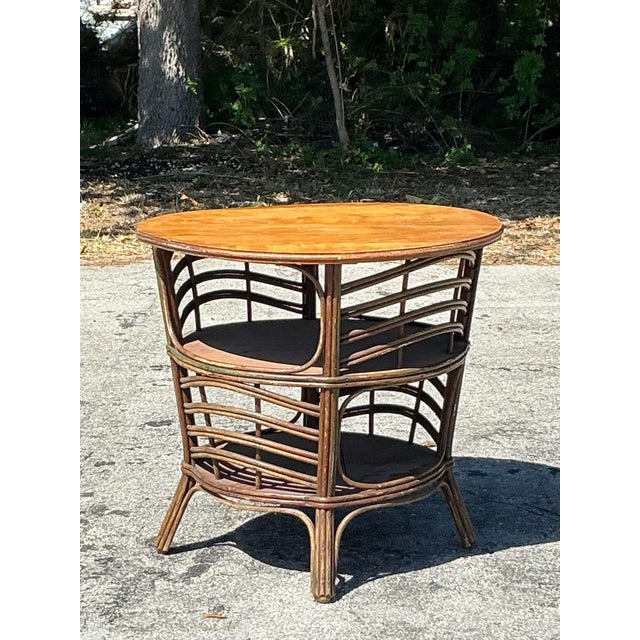 Wood Vintage Coastal Bent Rattan Side Table For Sale - Image 7 of 9