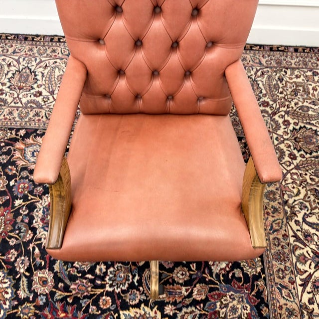 Classic English Salmon Colored Office Chair For Sale - Image 6 of 8