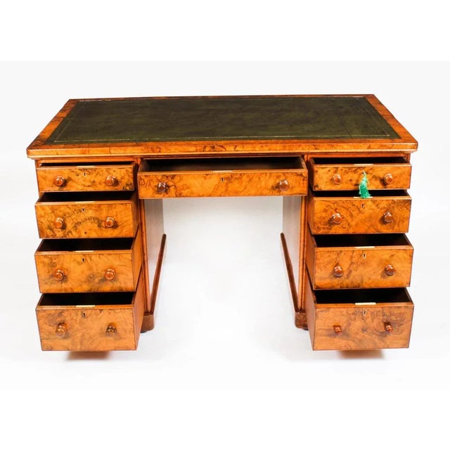 19th Century Victorian Burr Walnut Partners Pedestal Desk For Sale - Image 3 of 18
