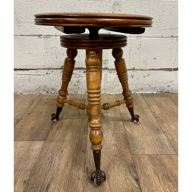 Antique Victorian Claw Foot Glass Ball Piano Stool For Sale - Image 4 of 9