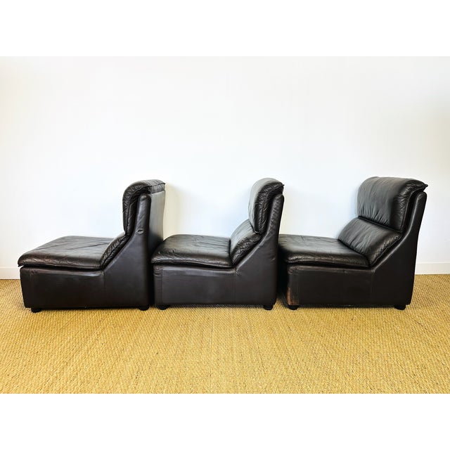 Scandinavian Modular Leather Sofa and Armchair, 1960s, Set of 4 For Sale - Image 6 of 18