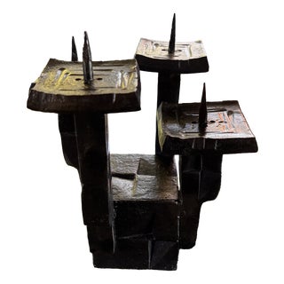 Brutalist Wrought Iron Candlestick from the E. Weiland Workshops, Switzerland, 1970 For Sale