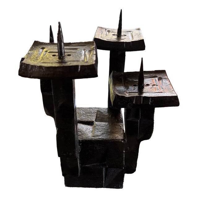 Brutalist Wrought Iron Candlestick from the E. Weiland Workshops, Switzerland, 1970 For Sale