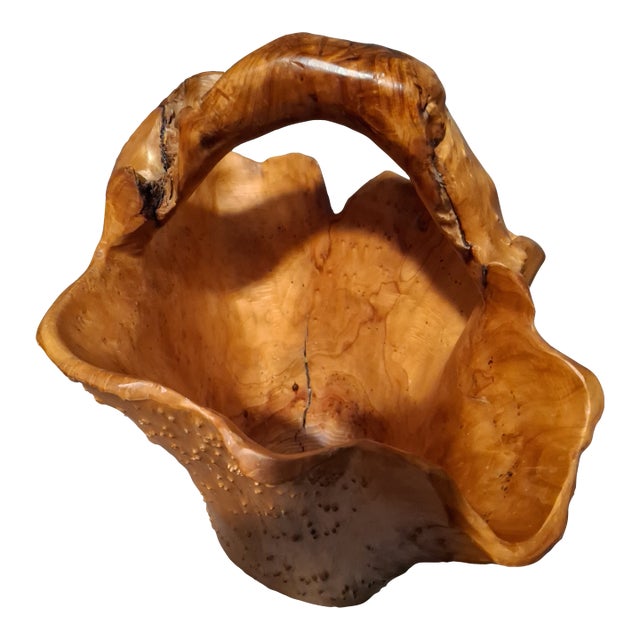 Vintage Handcarved Large Burl Wood Basket For Sale