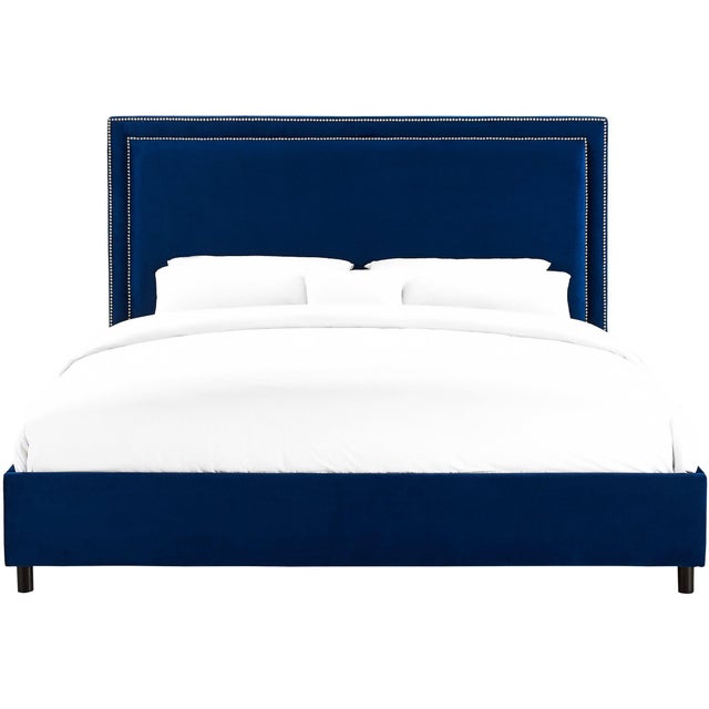 Reed Navy Velvet Queen Bed Chairish