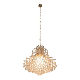 Vintage Italian-Style Crystal Basket Chandelier – Large 12-Light Foyer Fixture For Sale