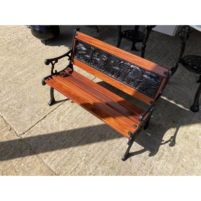 Childrens Safari Animals Themed Hand Painted Cast Iron & Mahogany Garden Bench For Sale - Image 4 of 11