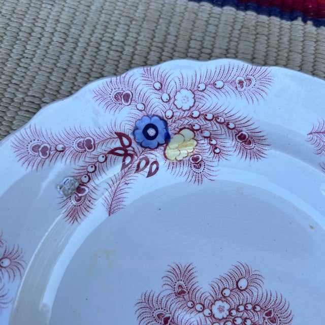 Farmhouse A Nice Antique Staffordshire "Feather" Pattern Red Transfer Decorated Plate, Circa 1830's For Sale - Image 3 of 10