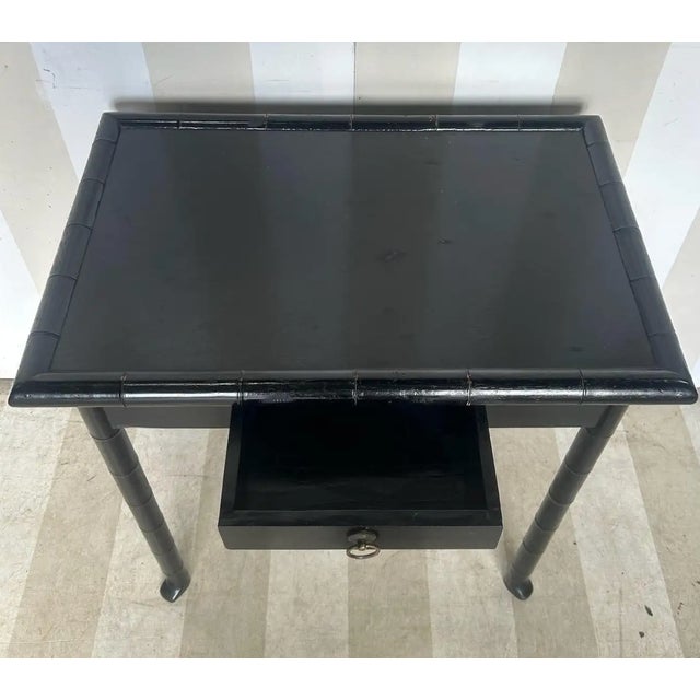 19th Century 19th Century French Faux Bamboo Black Side Table With Drawer and Flared Feet. For Sale - Image 5 of 10