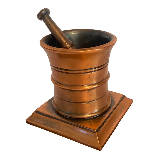 1950’s Solid Bronze Apothecary Mortar and Pestle Mounted on Solid Walnut Presentation Base. For Sale