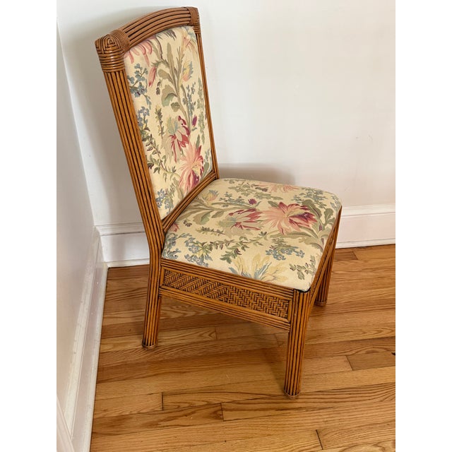 Vintage Pencil Reed Side Chair With Floral Upholstery For Sale - Image 11 of 12