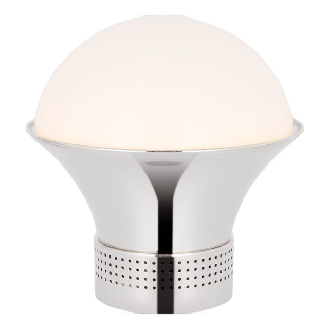 Kelly Wearstler by Visual Comfort Signature Precision Medium Table Lantern in Polished Nickel with White Glass For Sale