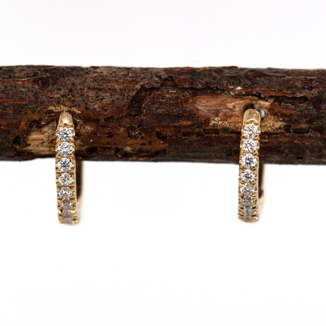 2020s 10mm Natural Diamond Huggie Earring in Solid 14k Yellow Gold - Everyday Jewelry, Pair For Sale - Image 5 of 5