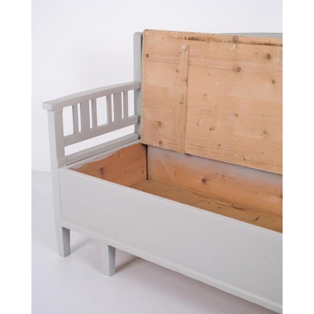 Antique Swedish Bench in Grey Painted Pine, 1860s For Sale - Image 11 of 12