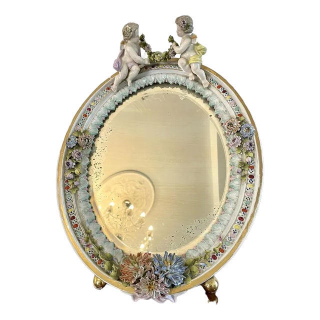 Large Antique Continental Porcelain Easel Mirror For Sale