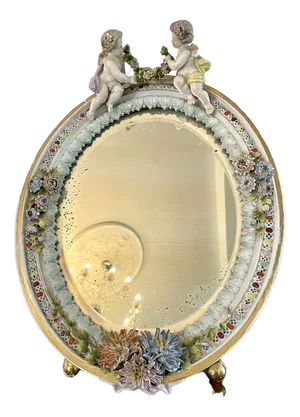 Large Antique Continental Porcelain Easel Mirror