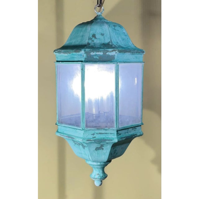 Vintage Solid Brass & Verdigris Patina Outdoor/Indoor Lantern For Sale - Image 13 of 16