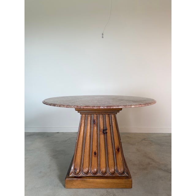 Brown Kreiss "Duchess" Marble + Sculptural Wood Pedestal Card Table Game Table Dining For Sale - Image 8 of 18