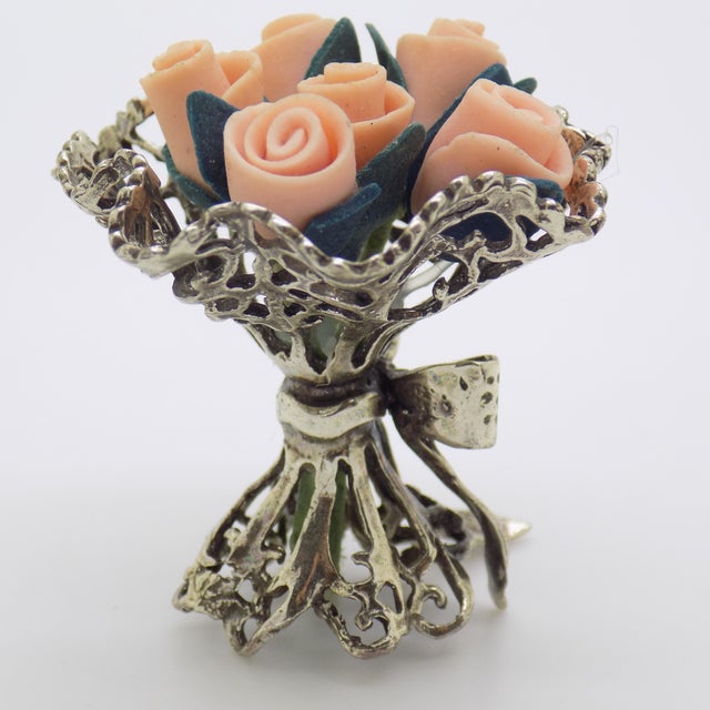 Vintage Italian Handmade Genuine Silver & Salt Dough Flower Bouquet Figurine For Sale - Image 6 of 12