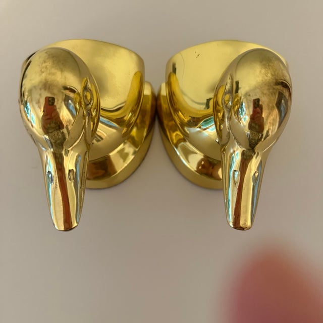 Vintage Solid Polished Brass Mallard Duck Bookends, a Pair For Sale - Image 4 of 7