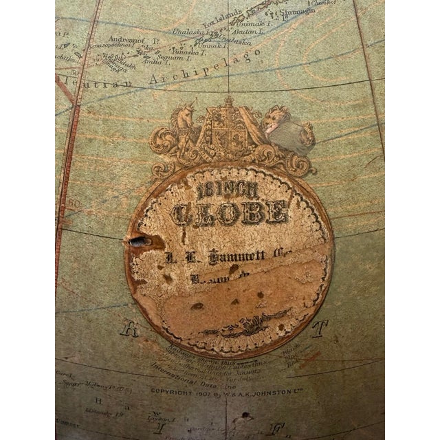 Antique J L Hammett 18" Terrestrial Globe on Stand For Sale - Image 4 of 5
