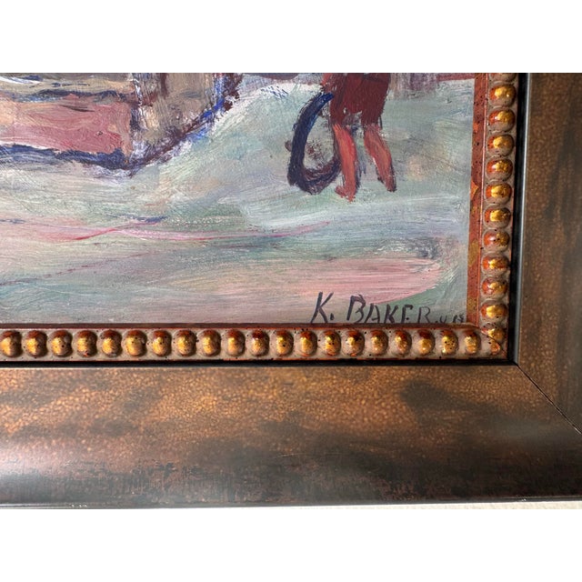 Kenneth Baker (South African, 1931–1995) Town Street Scene Oil on Board Painting, Framed For Sale - Image 10 of 11