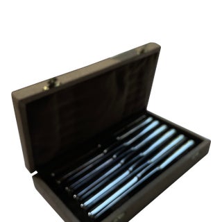 1960s A Cased Set of 12 Silver Dinner Knife, Leighton by Walker & Hall For Sale