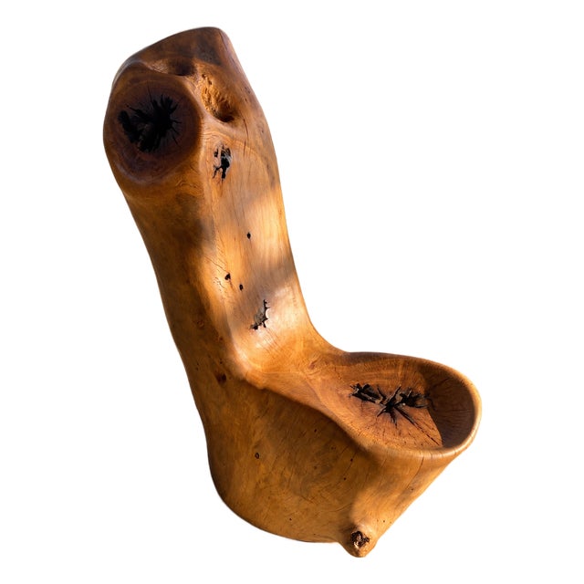 Sculptural Hand-Carved Live-Edge Oak Chair For Sale