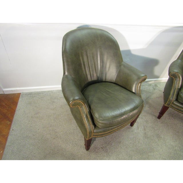 Green Baker Furniture Pair of Leather Chairs For Sale - Image 8 of 13