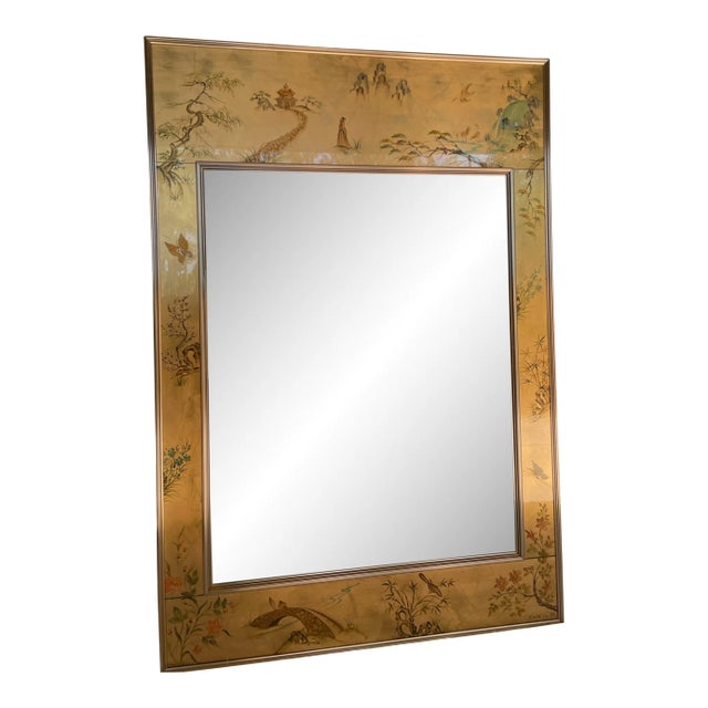 Vintage La Barge Hand Painted Gold Leaf Rectangular Decorative Mirror For Sale