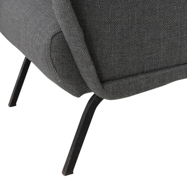 Metal Mid-Century Modern Reclining Lounge Chair in Gray Fabric, Italy, 1950 For Sale - Image 7 of 9