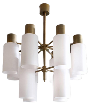 Brass Chandelier with Opaline Shades by Hans-Agne Jakobsson, 1960s