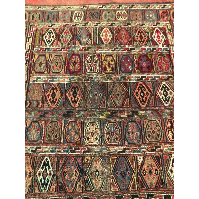 Textile Vintage Handwoven Flatwoven Polychrome Sumac in Neutral Tone. For Sale - Image 7 of 10
