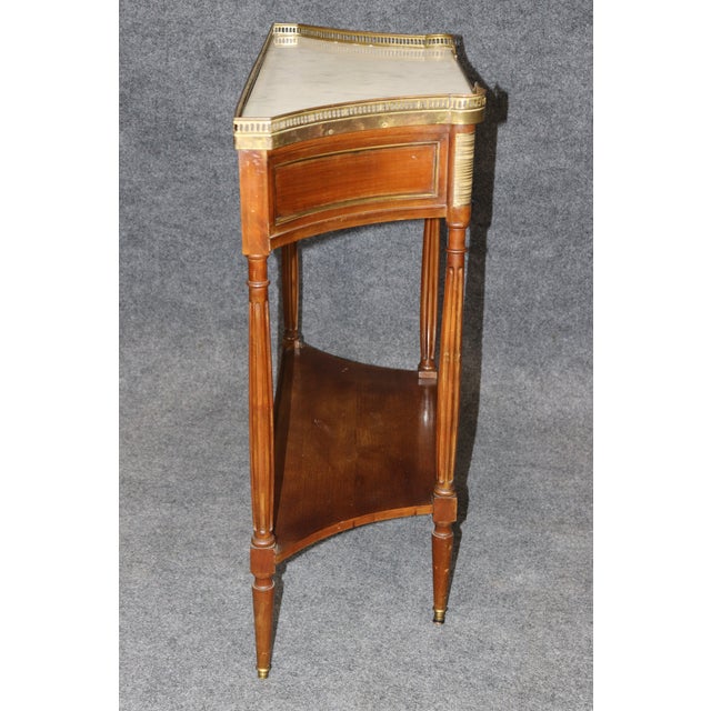 Brown Louis XVI French Marble Top Brass Mounted Two Tier Console Table For Sale - Image 8 of 14