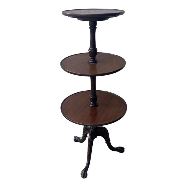 Antique English Claw Foot Mahogany Dumb Waiter With Three Tiers For Sale