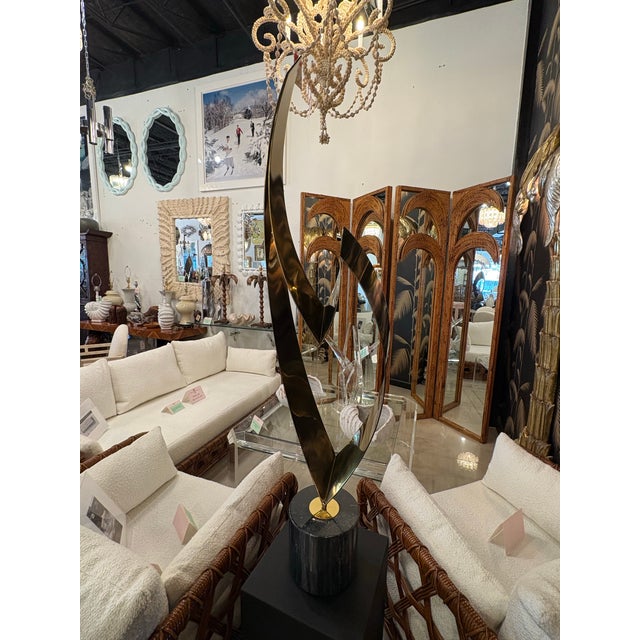 Vintage Signed Curtis Jere Brass & Marble Statue Art Eternal Flame For Sale In West Palm - Image 6 of 12