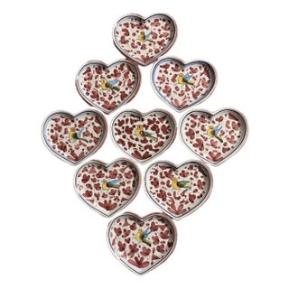 Vintage Italian Deruta Majolica Ceramic Heart Shape Plates - Set of 10 For Sale