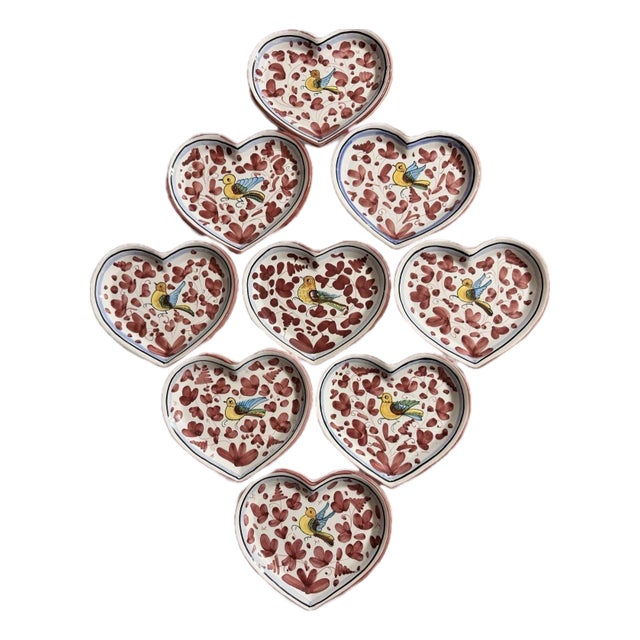 Vintage Italian Deruta Majolica Ceramic Heart Shape Plates - Set of 10 For Sale