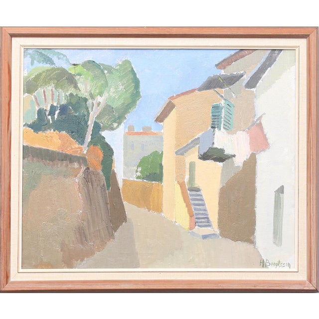 Original Swedish Oil on Canvas – “Southern Village” by Hilmer Bengtsson (b. 1925, Ruda) – Vintage & Framed – 57 × 68 cm...