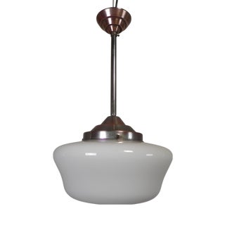 Art Deco Pendant Lamp with White Glass Shade, 1930s For Sale