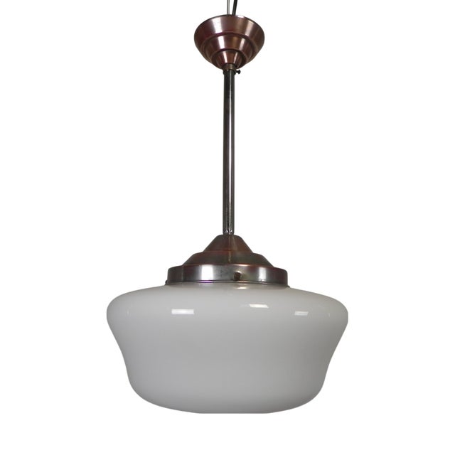 Art Deco Pendant Lamp with White Glass Shade, 1930s For Sale